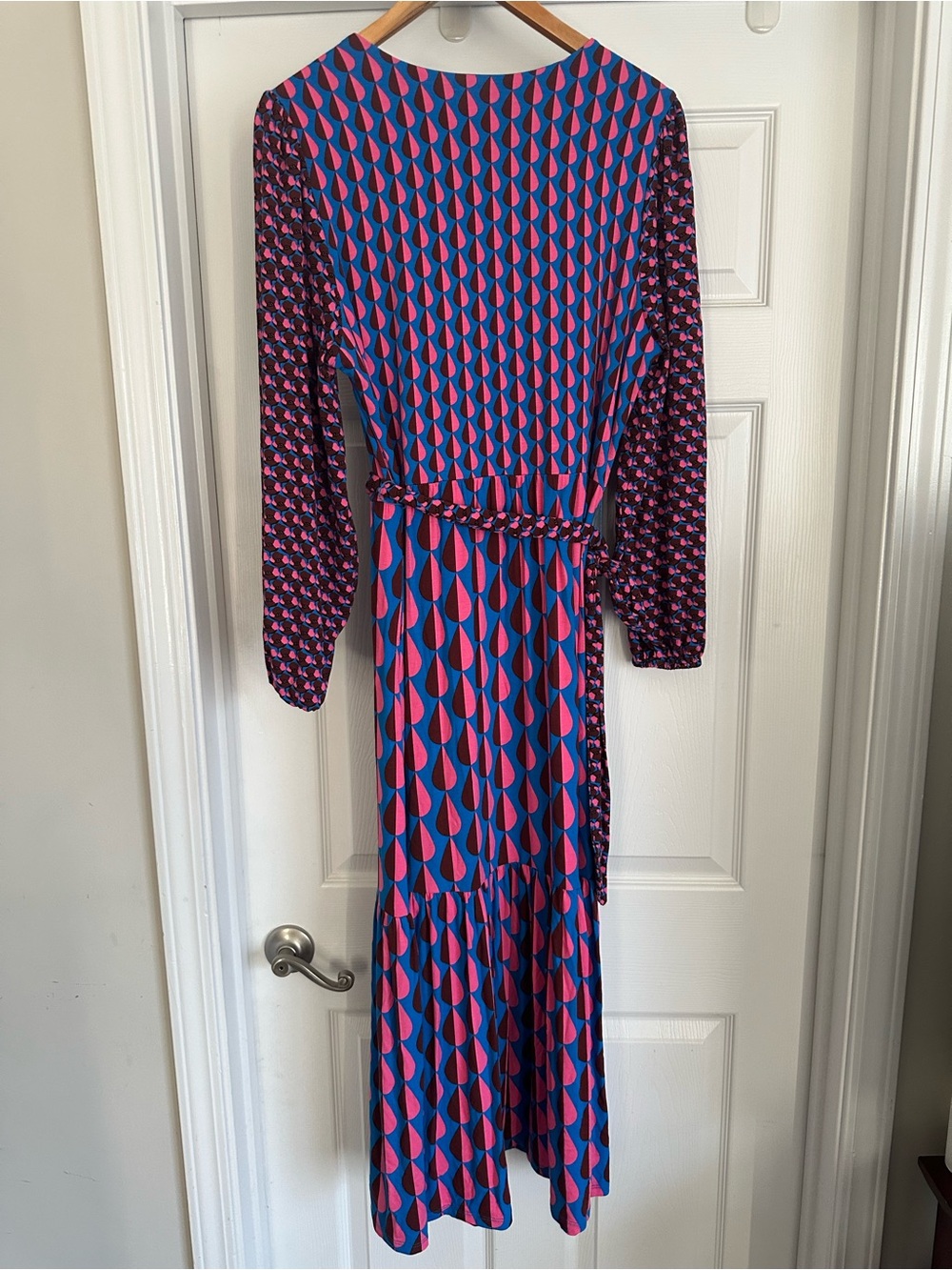 Boden Ophelia Faux Wrap Maxi Dress Multicolor Jersey Raindrop Tie Waist Sz 12R - Picture 9 of 12